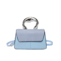 Light blue contrast crossbody bag with unique silver liquid-metal handle and fabric detail - Blue