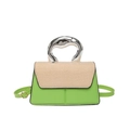 Chic green contrast shoulder bag with silver metal handle and woven texture detail - Green