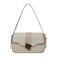 Borsa a tracolla alla moda in paglia beige da donna con fibbia geometrica e pelle - Cachi