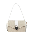 Borsa sottobraccio stile francese con trama intrecciata beige e dettagli in pelle bianca - Bianco