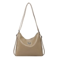 Schicke beige gewebte Tragetasche für Damen mit modischem Silber Schmetterling Verschluss - Khaki