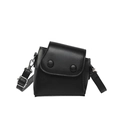 Minimalist black PU leather crossbody bag with two large silver buckles in a retro style - Black