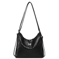 Schwarze Schultertasche aus geflochtenem Leder mit silberner Schmetterlingsverzierung - Schwarz