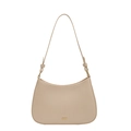 Minimalist beige moon-shaped baguette bag with smooth finish and golden hardware - Off White