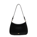 Minimalist black leather crescent hobo bag with gold hardware and shoulder strap - Black
