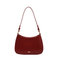 Minimalist red faux leather underarm baguette bag with gold logo and shoulder strap - Burgundy