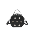 Borsa rotonda nera alla moda con borchie a sfera argento e tracolla regolabile - Nero