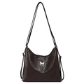 Dunkelbraune gewebte Hobo-Tasche mit silberner Schmetterlingsschnalle und Kette - Braun