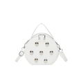 Elegante borsa rotonda bianca a tracolla con borchie argento e tracolla regolabile - Bianco