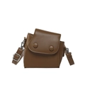 Mini brown PU leather crossbody square bag with flap design and round button details - Brown