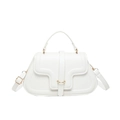 Borsa a tracolla bianca minimalista in pelle a grana con chiusura a cerchio in metallo oro - Bianco