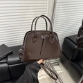 Glossy dark brown vintage PU leather handbag with detachable strap for daily commute - Dark Brown