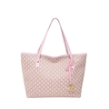 Pink monogram tote bag for women with leather straps and gold M pendant on white background - Pink