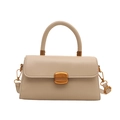 Minimalist beige crossbody handbag with vintage gold buckle and top handle for women - Khaki