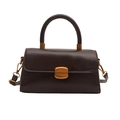 Retro coffee brown faux leather handbag with gold metal clasp and top handle for women - Dark Brown