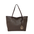 Retro monogram large shoulder bag with dark brown leather handles and M logo pendant - Coffee