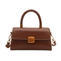 Brown retro high-capacity crossbody handbag with gold clasp and top handle for women - Tan