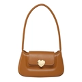Bolso sobaco minimalista de cuero PU marrón caramelo con hebilla de corazón dorada - Marrón