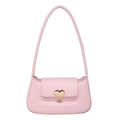 Bolso de hombro minimalista rosa de cuero sintético con hebilla de corazón dorado - Rosa