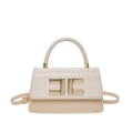 Elegante borsa beige in tessuto con fibbia dorata e tracolla in pelle regolabile - Oro