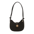 Sac croissant noir minimaliste en cuir mat avec fermoir circulaire doré élégant - Noir