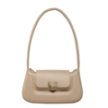 Borsa a spalla kaki minimalista con fibbia a cuore dorata in stile retrò classico - Cachi