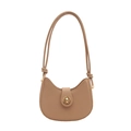 Sac à bandoulière demi-lune en cuir marron chic avec fermoir doré et détail de nœud - Kaki
