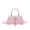 Bolso bandolera rosa con lentejuelas, solapa ondulada y colgante de borla dorada - Rosa