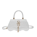Bolso bandolera de lentejuelas plateadas para mujer con logo dorado y base ondulada - Plateado