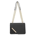 Borsa a tracolla nera minimalista con trama diagonale e dettagli in metallo oro - Nero