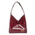 Minimalist large-capacity deep red tote bag with glossy finish and half-moon silhouette - Red