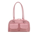 Chic pink glossy leather underarm bag with double front flap pockets and slim straps - Pink