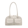 Minimalist white PU leather underarm tote bag with functional double front pockets - White