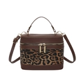 Chic leopard print panel crossbody bag with brown leather handles and gold zippers - Leopard Coffee