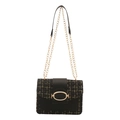 Classic black tweed shoulder bag with gold metal clasp and elegant chain strap - Black