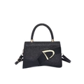 Elegante zwarte glitter trapezium handtas met gouden D-gesp en unieke gebogen voet - Zwart
