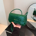 Chic green crocodile pattern mini shoulder bag with gold Miss Mini logo and top handle - Green