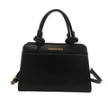 Chicke schwarze matte Trapezhandtasche mit Knotengriff und goldenem Metal-Schriftzug - Schwarz