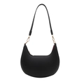 Minimalist black crescent hobo shoulder bag in pebbled leather with gold hardware - Black