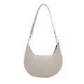 Minimalist cream crescent shoulder bag with golden hardware and smooth curved lines - White