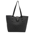 Grote zwarte shopper met grijs monogrampatroon en luxe leren handvaten voor dames - Zwart