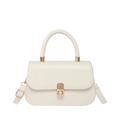 Chic cream white square handbag with golden metal lock and slim shoulder strap - White