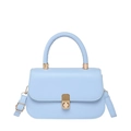 Minimalist light blue leather underarm bag with gold metal clasp and top handle - Blue