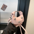 Minimalist pink half-moon handbag with large silver studs and adjustable shoulder strap - Pink