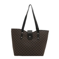 Grote shopper met bruine letterprint en zwarte leren handvatten met metalen klinknagels - Bruin