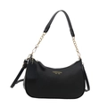 Schwarze Halbmond-Schultertasche aus Leder mit Goldkette und Fashion-Schriftzug Logo - Schwarz