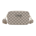 Stijlvolle beige crossbodytas met M-patroon en zilveren metalen strik detail voor - Wit
