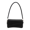 Minimalist black PU leather crossbody bag with irregular flap and gold hardware accents - Black