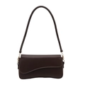 Deep brown square underarm bag with curved flap and gold metal hardware on white background - Brown