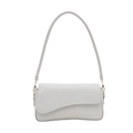 Minimalist white leather underarm bag with irregular curved flap and gold hardware - White